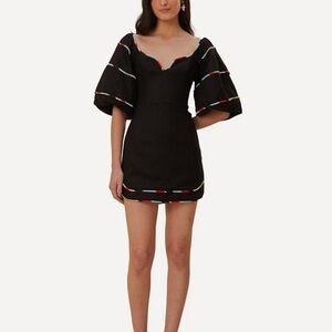 Farm Rio Black Colored Stripes Short Sleeve
Mini Dress